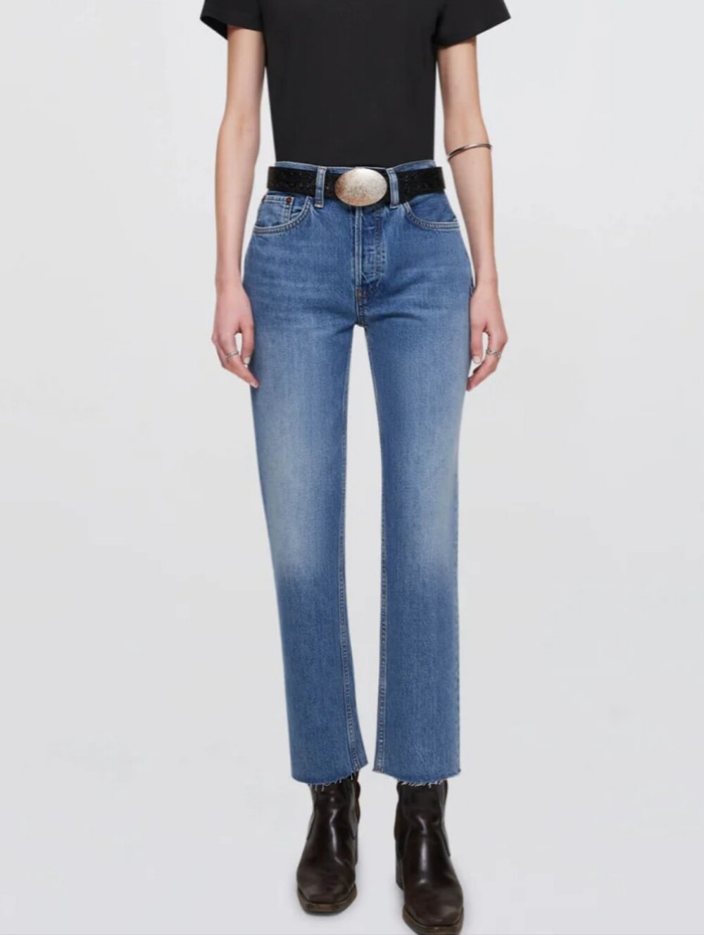 Re/Done blue 70s ultra high rise raw hem stove pipe jeans - Picture 5 of 13